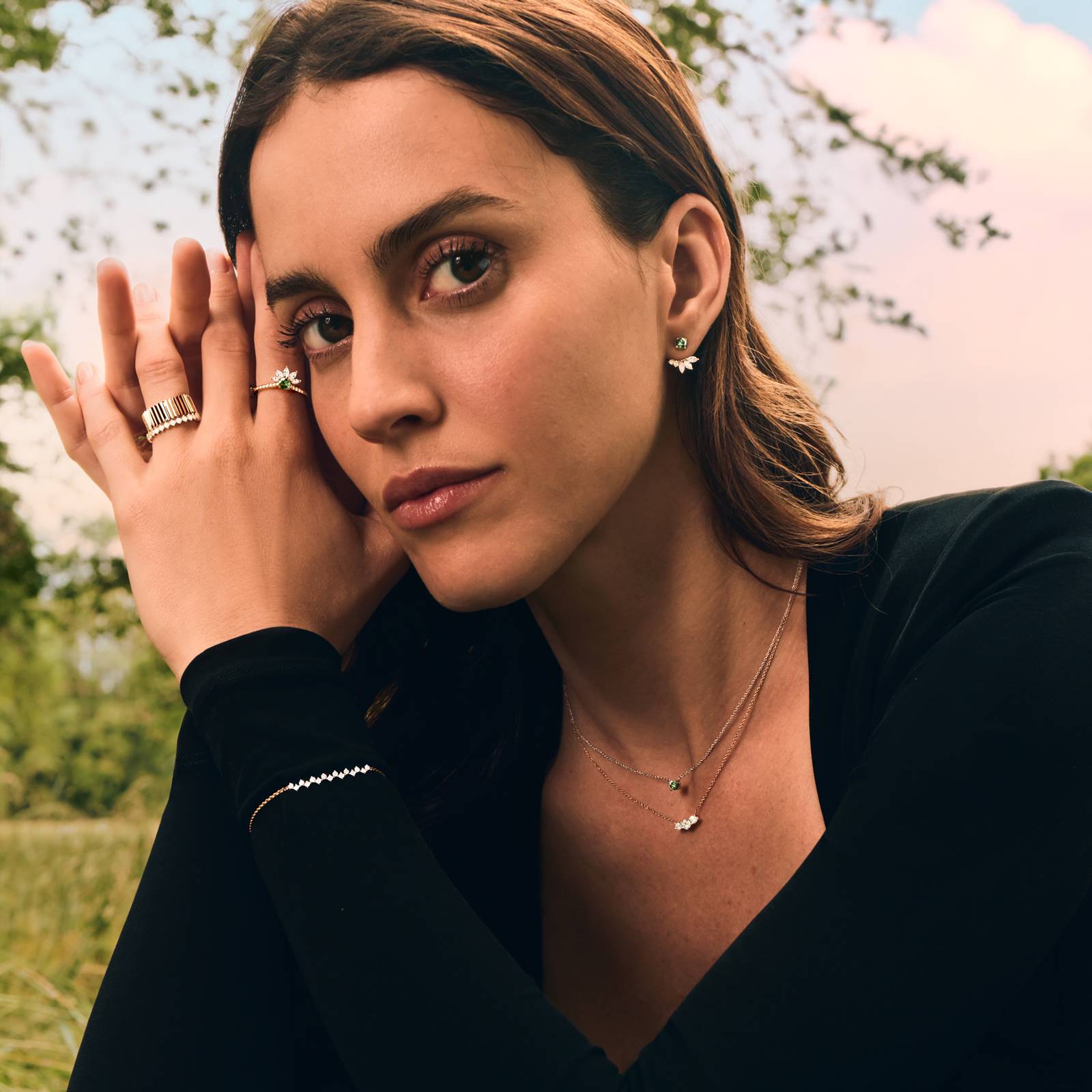 Bague Or rose Saphir Vert et diamants EverBloom Pavée 4 mm 4