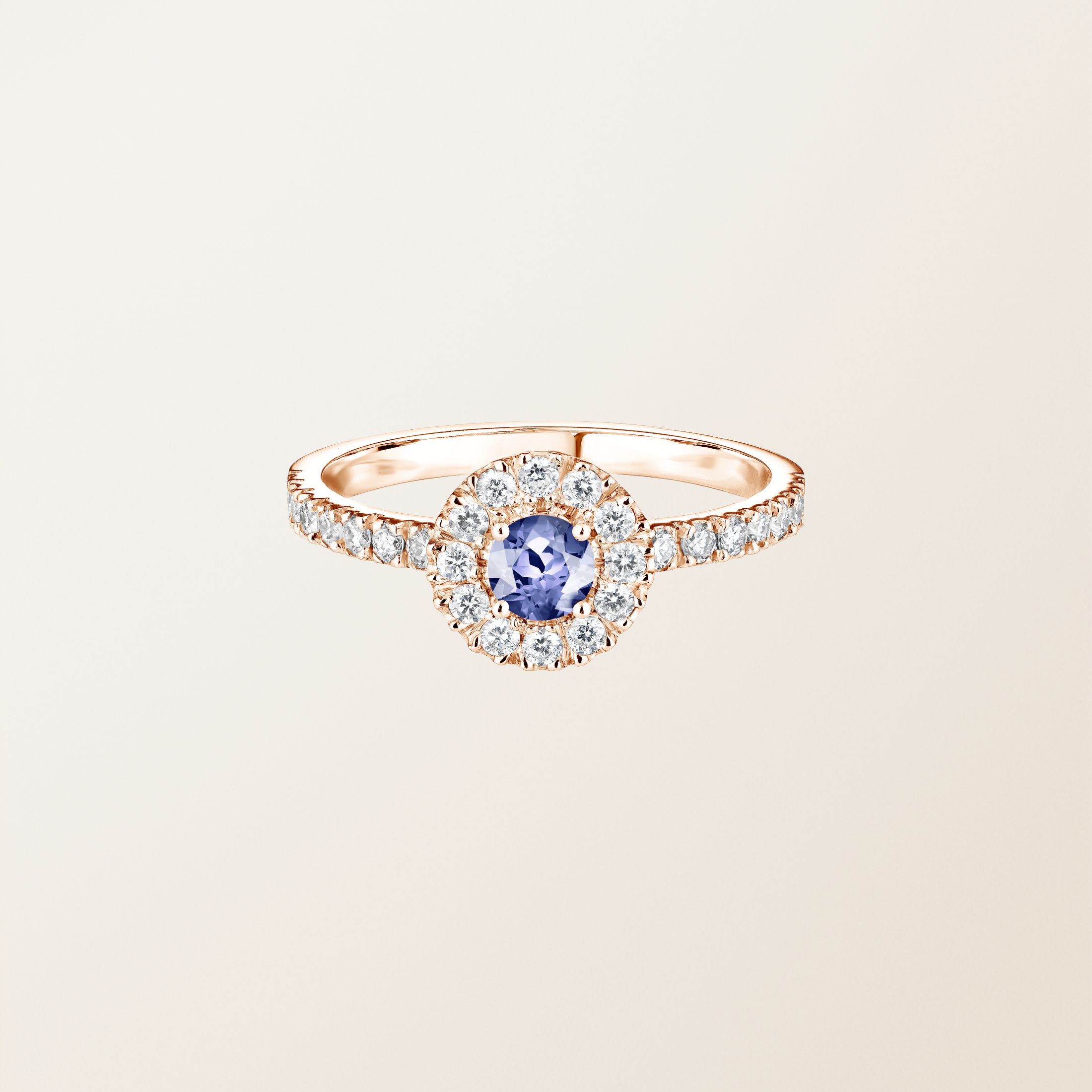 Bague Or rose 18 cts Tanzanite Rétromantique Solo Pavée