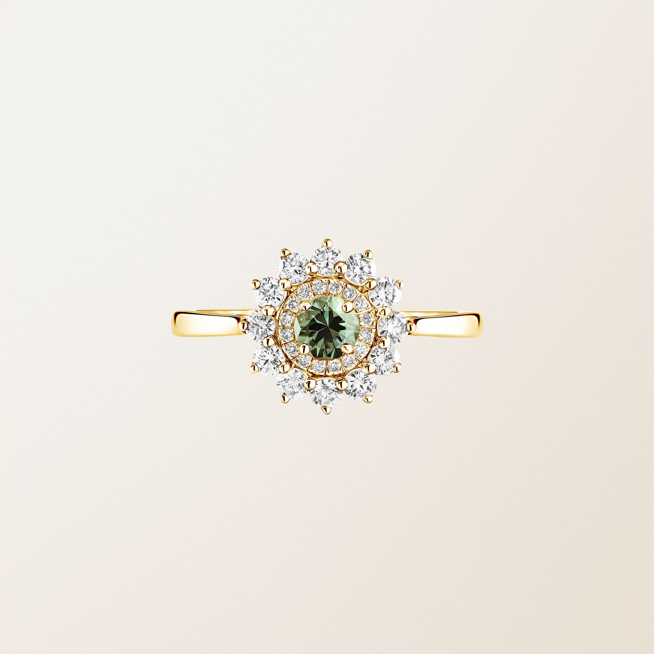 Bague Or jaune 18 cts Saphir Vert Lefkos 4 mm