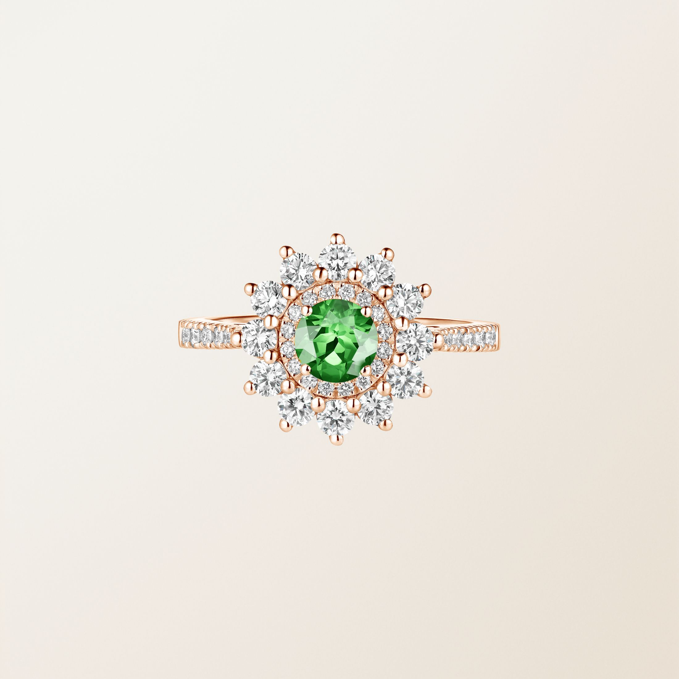 Bague Or rose 18 cts Tsavorite Lefkos 5 mm Pavée