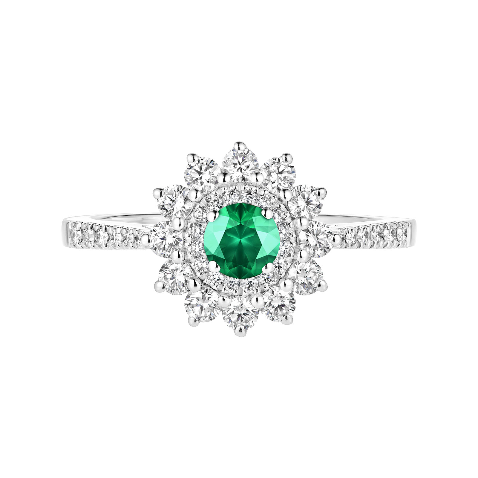 Bague Or blanc Emeraude et diamants Lefkos 4 mm Pavée 1