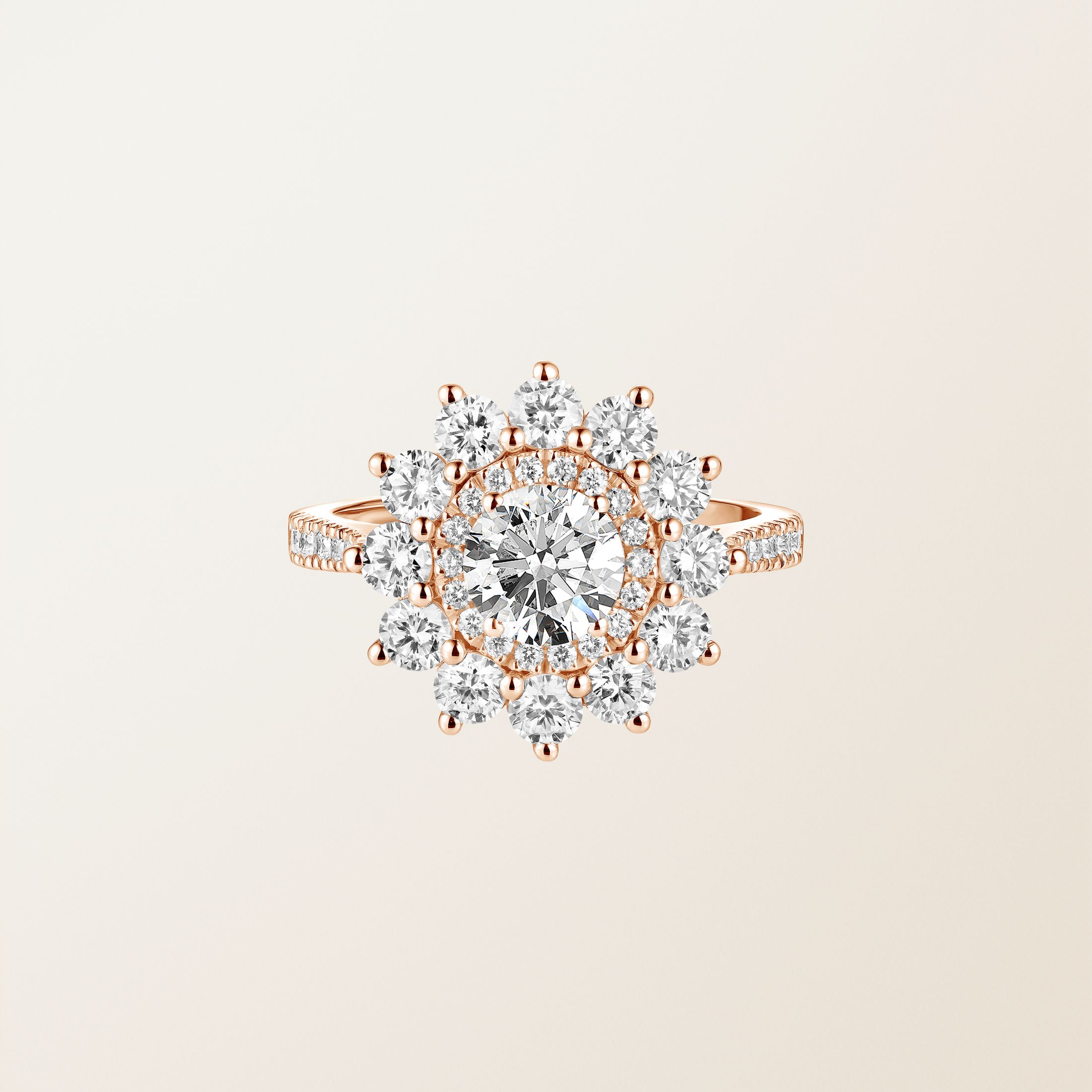 Bague Or rose 18 cts Diamant Lefkos 6 mm Pavée