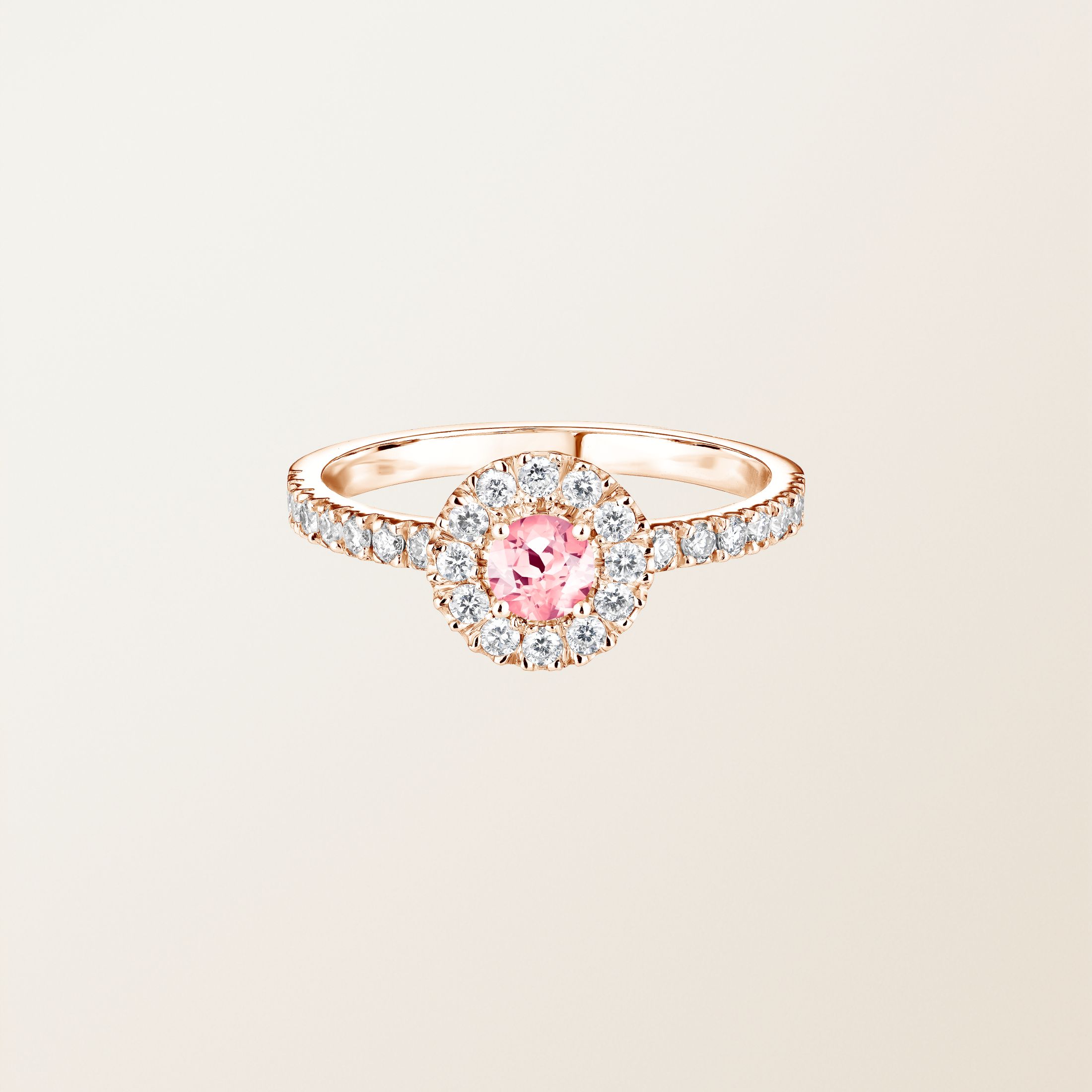 Bague Or rose 18 cts Tourmaline Rétromantique Solo Pavée