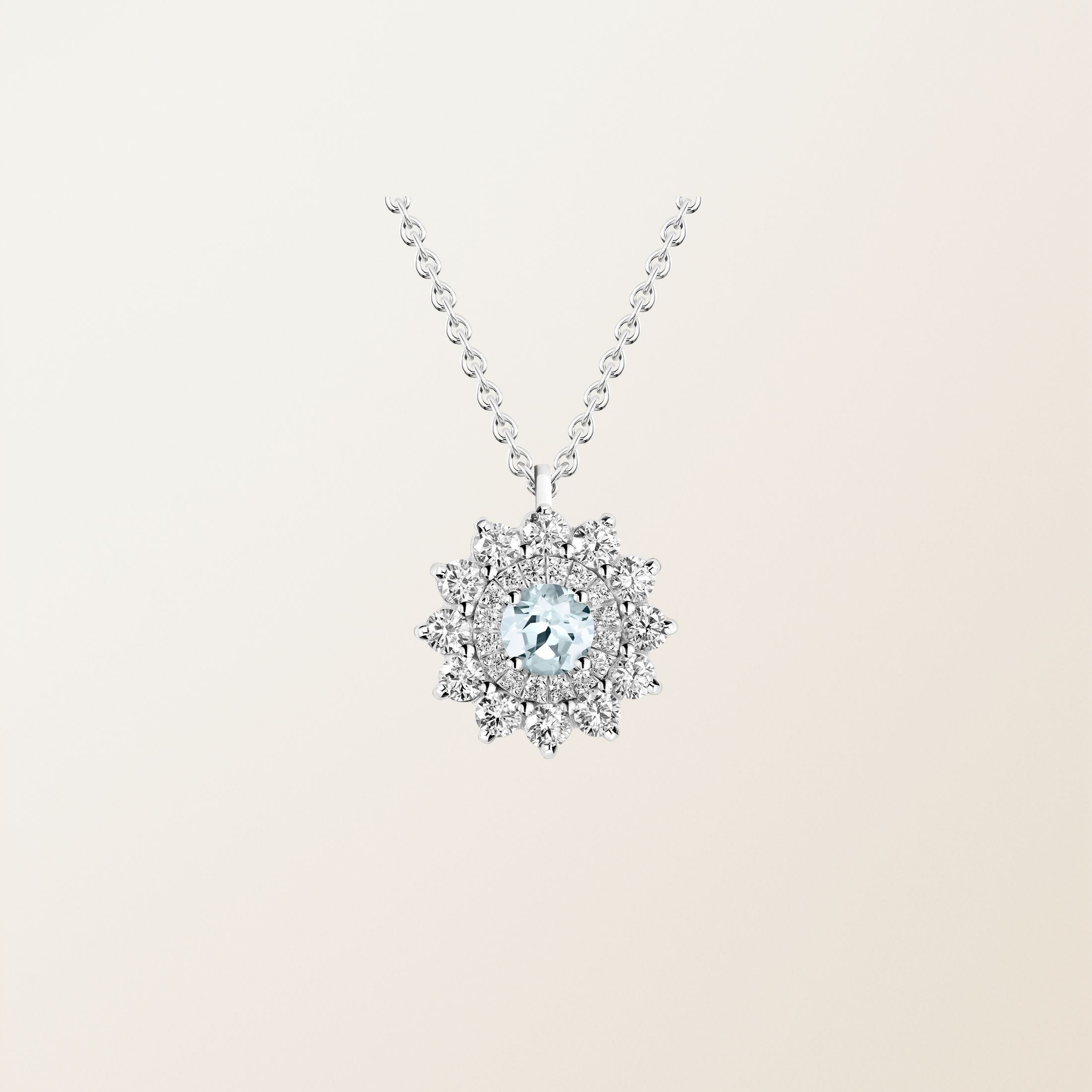Pendentif Or blanc 18 cts Aigue-marine Lefkos