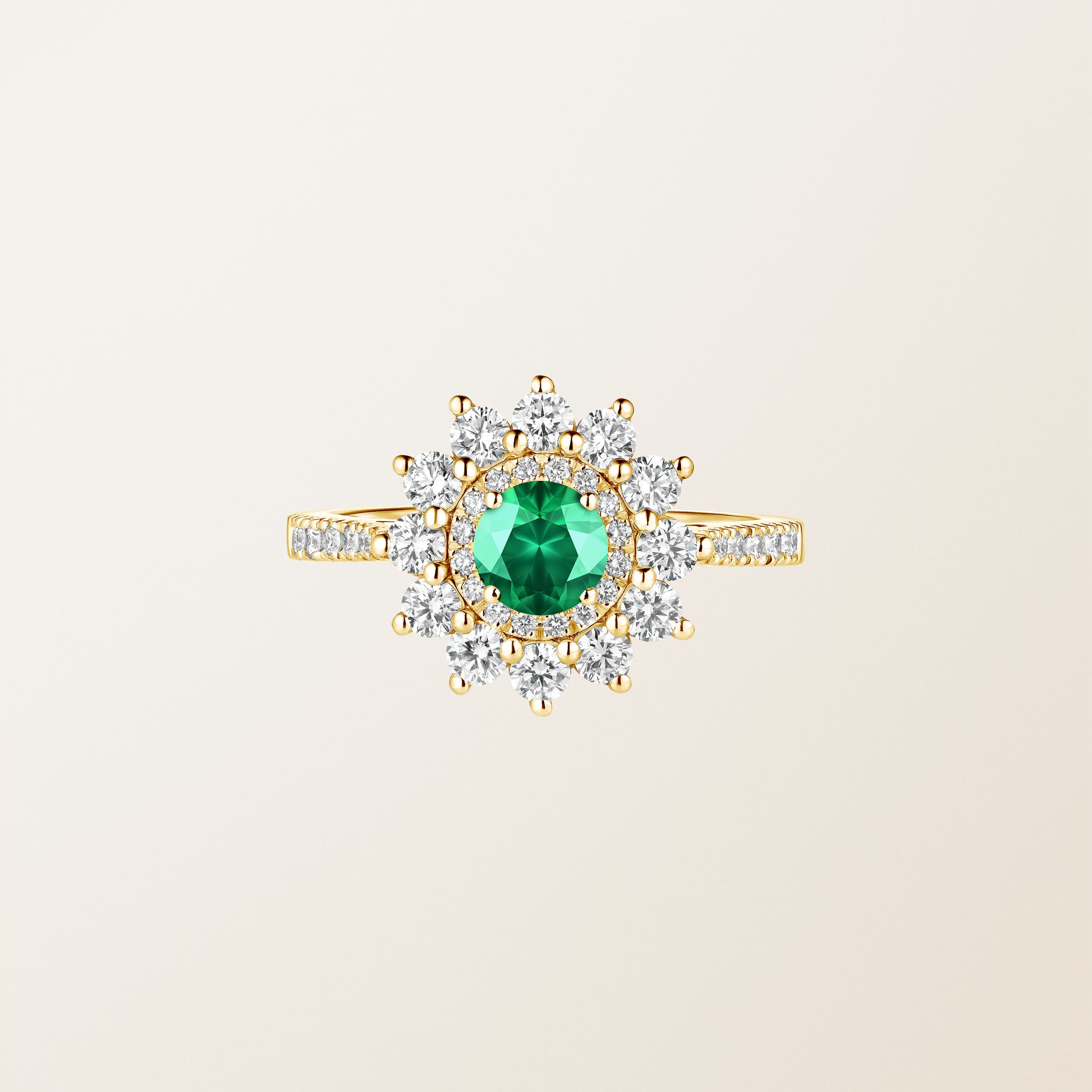 Bague Or jaune 18 cts Emeraude Lefkos 5 mm Pavée