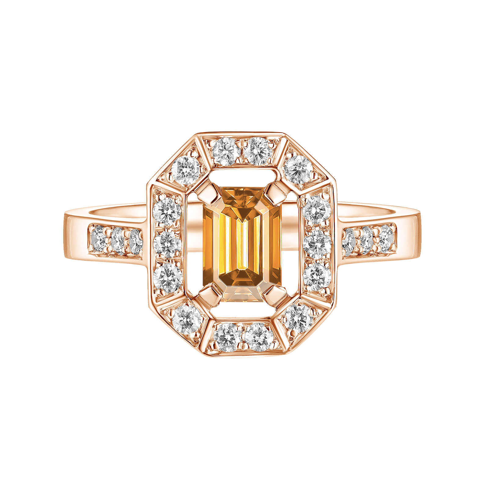 Bague Or rose Citrine et diamants Art Déco 1