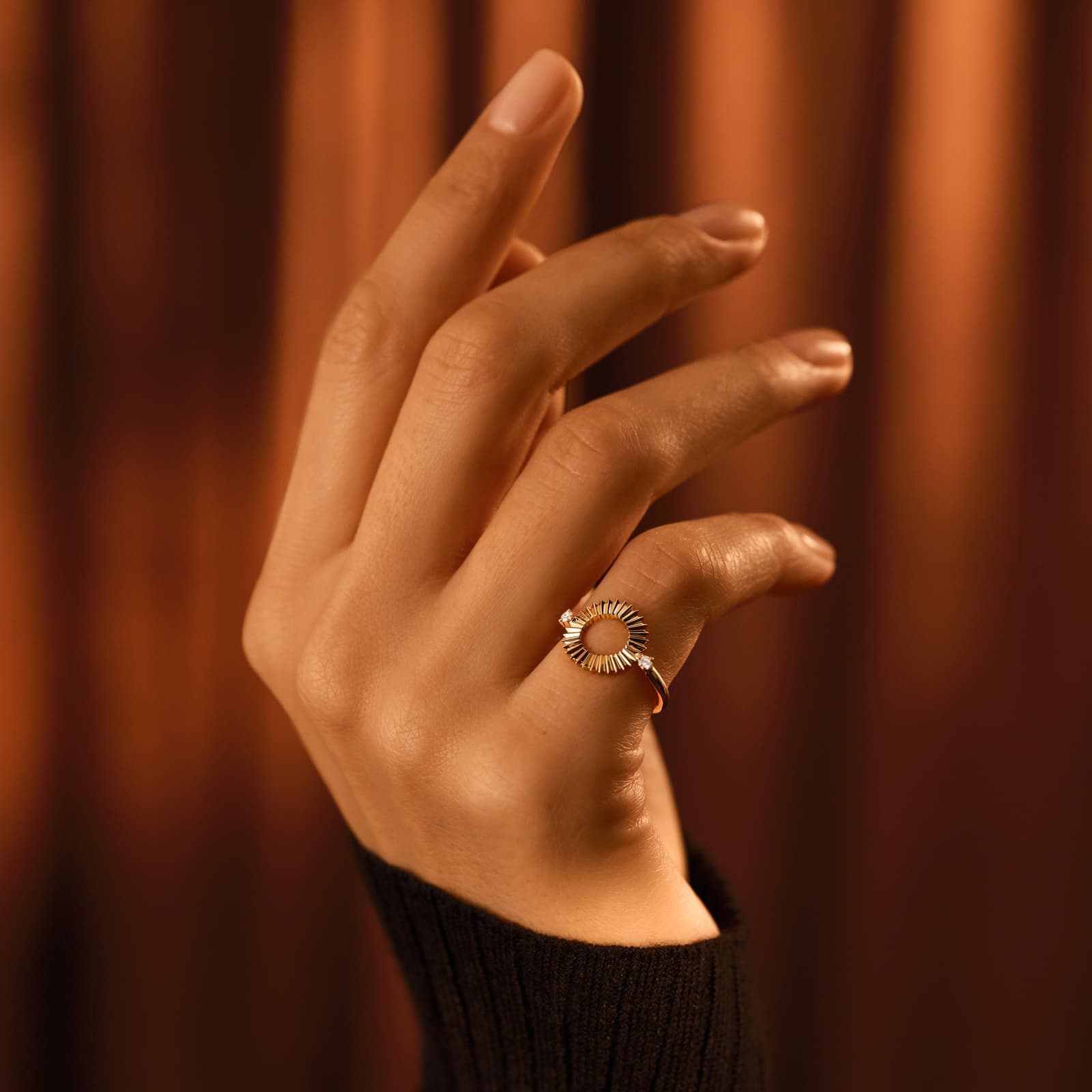 Bague Or jaune Diamant Entaille Rayons 4